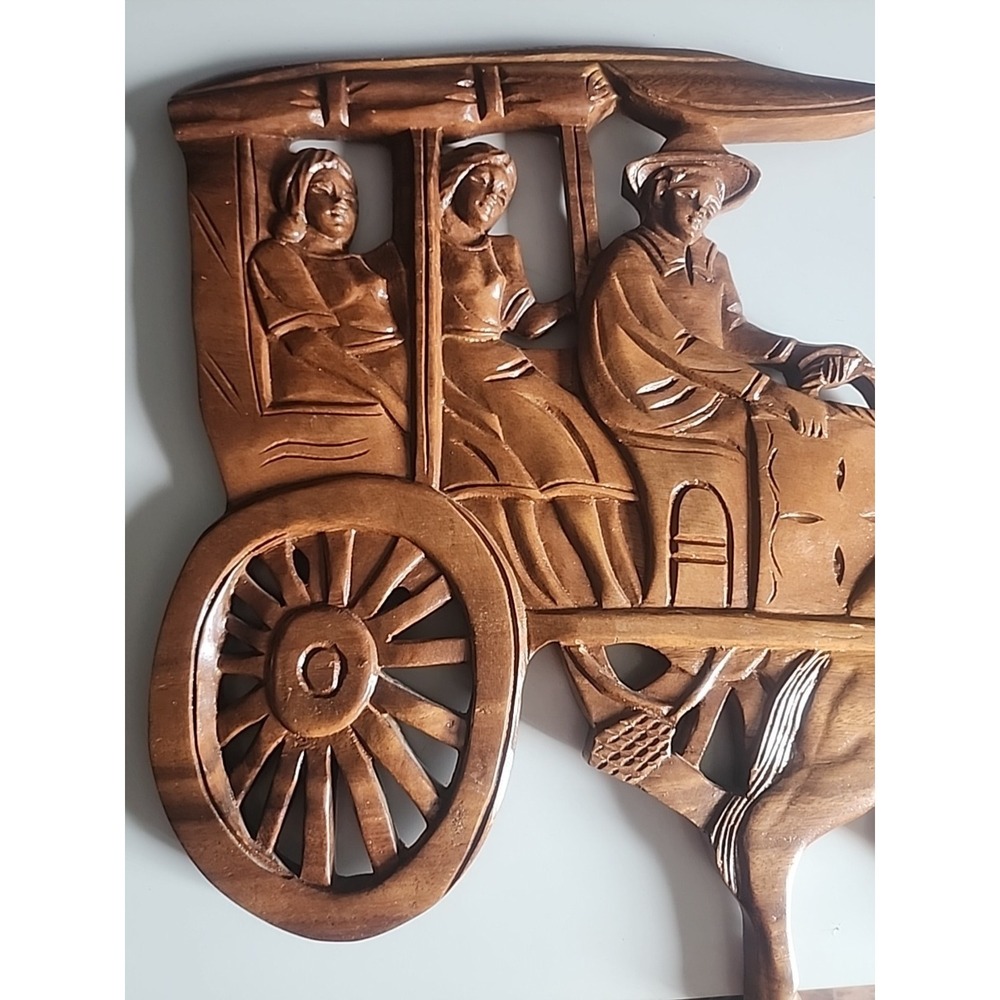 Carved Solid Wood Horse & Carriage Wall Mounted Sculpture - Picture 3 of 8